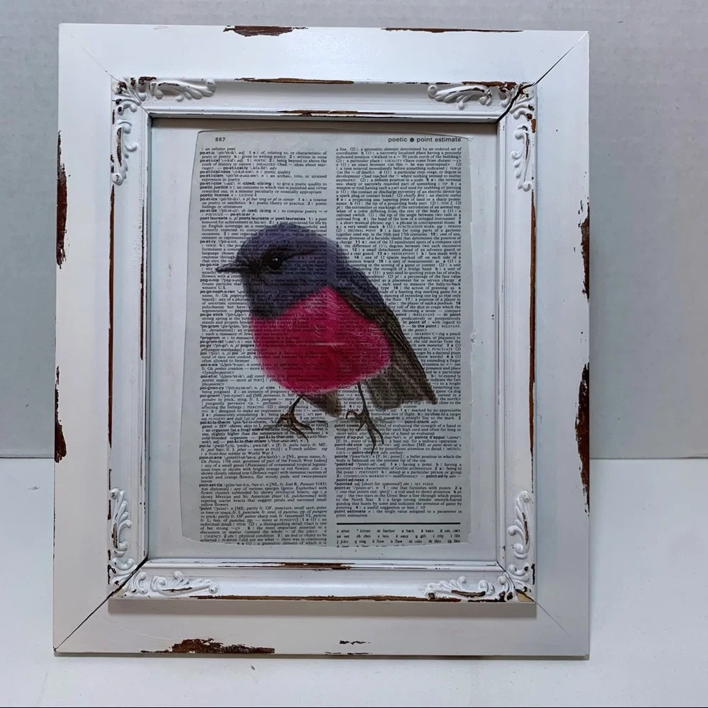 Dictionary Art Print Pink Robin Bird, Vintage Art Print